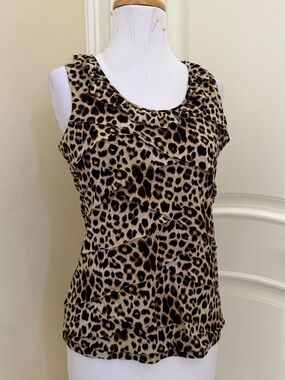 Madison cheetah pattern mesh ruffle top